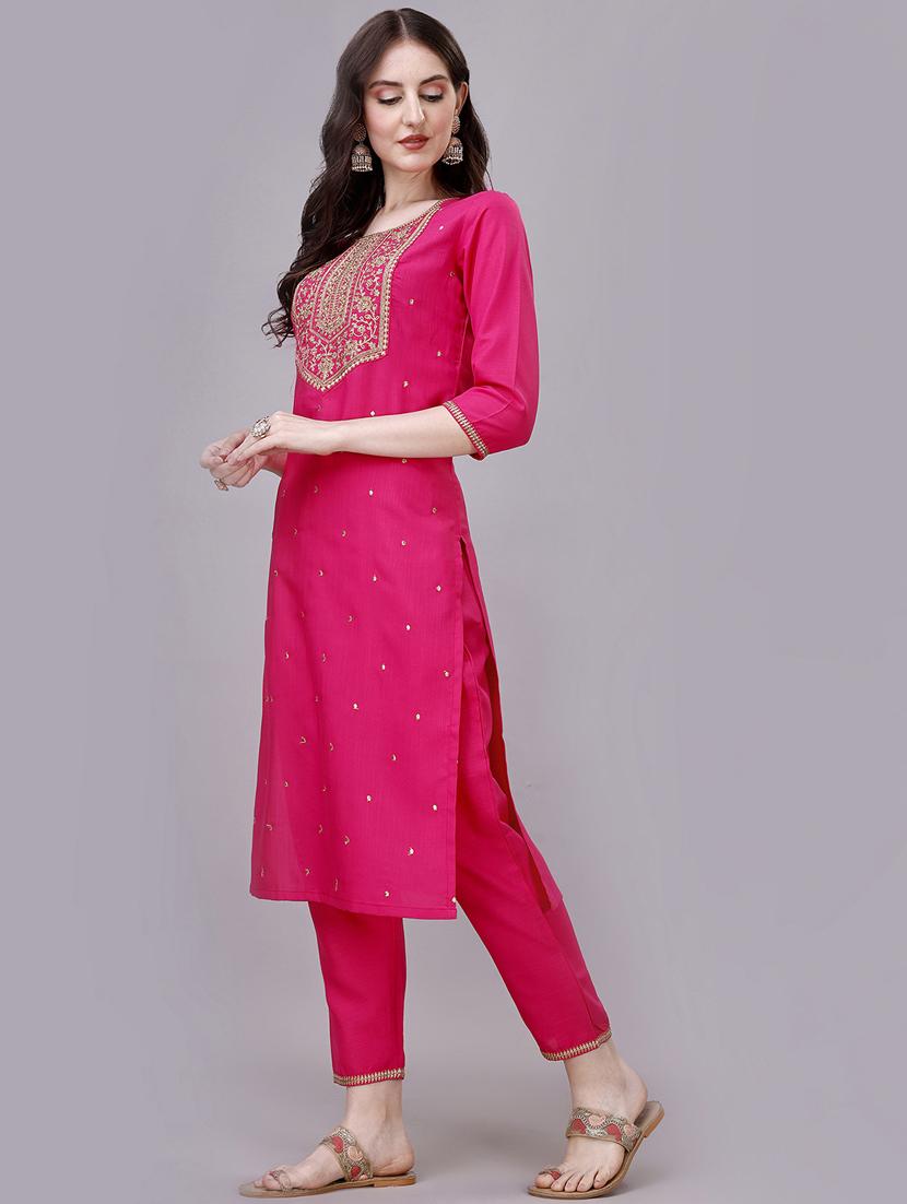 women pink round neck kurta pant set - 20239143 - Standard Image - 1