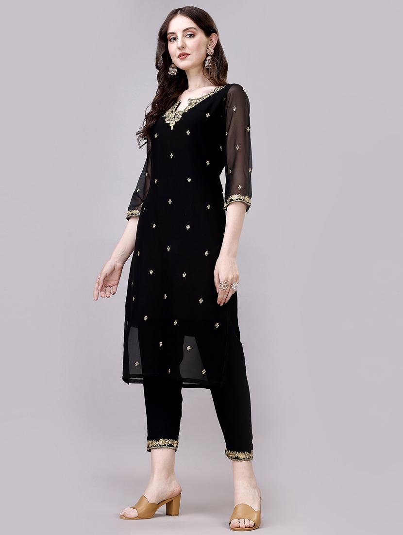 women black embroidered kurta pant set - 20239154 -  Standard Image - 1
