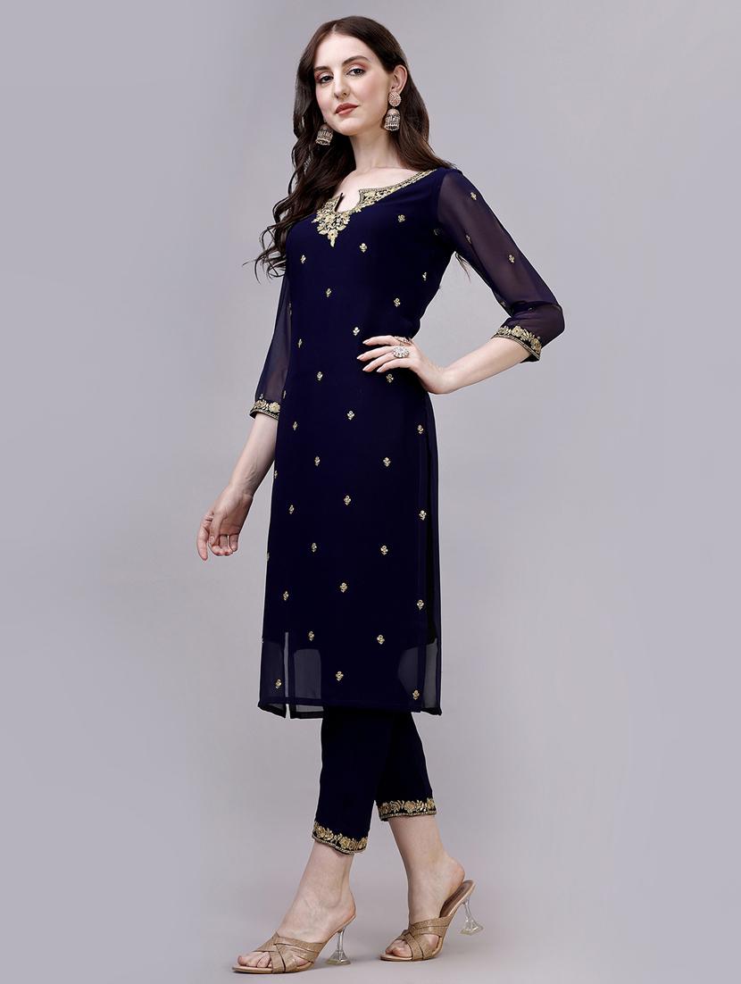 women blue embroidered kurta pant set - 20239155 - Standard Image - 1