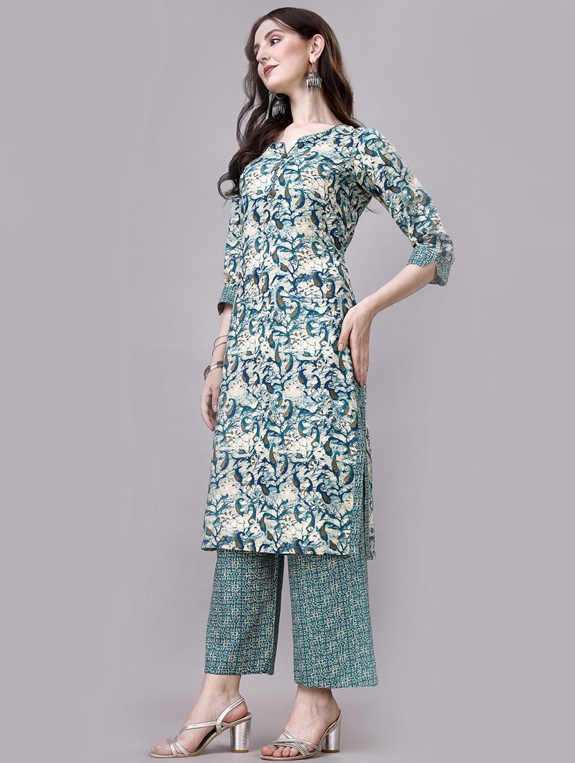 blue cotton blend kurta palazzo set - 20239162 - Standard Image - 1