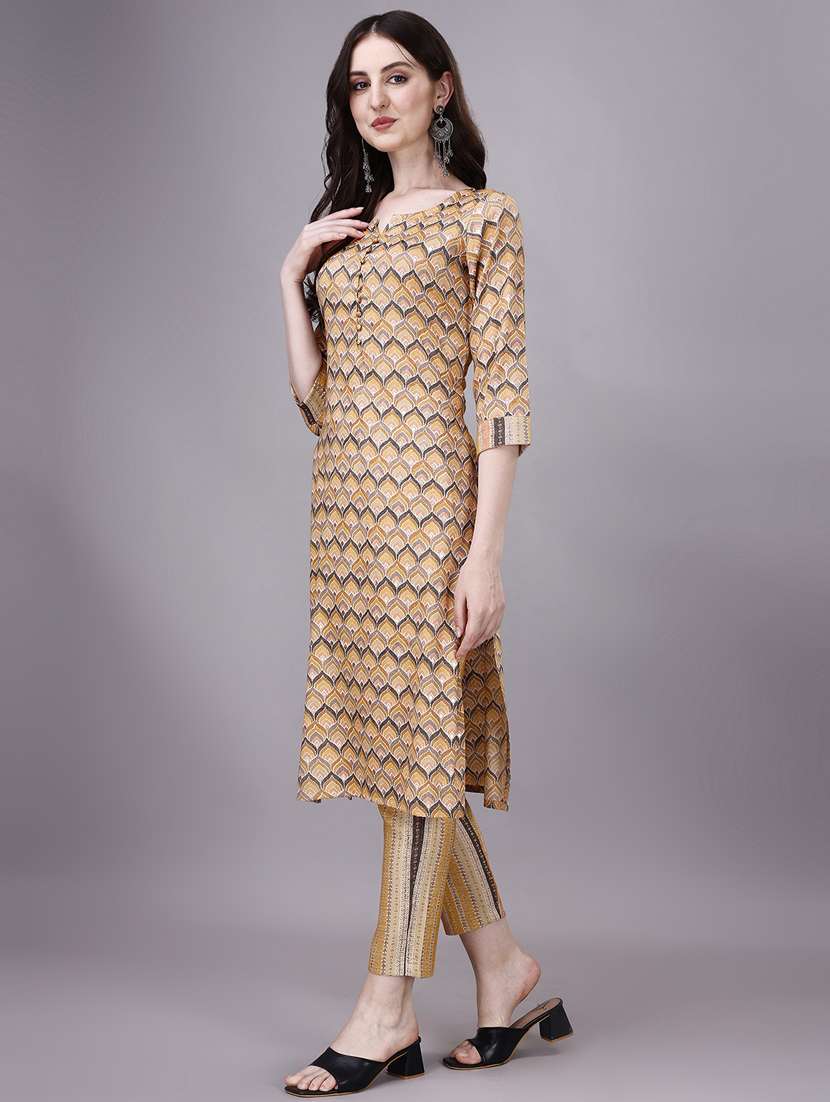 orange cotton blend kurta pant set - 20239163 - Standard Image - 1