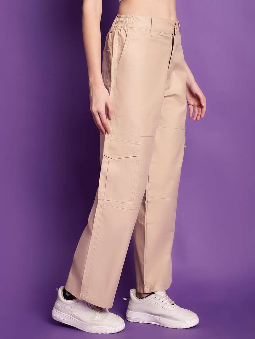 beige solid high rise cargo trouser - 20240144 -  Standard Image - 1