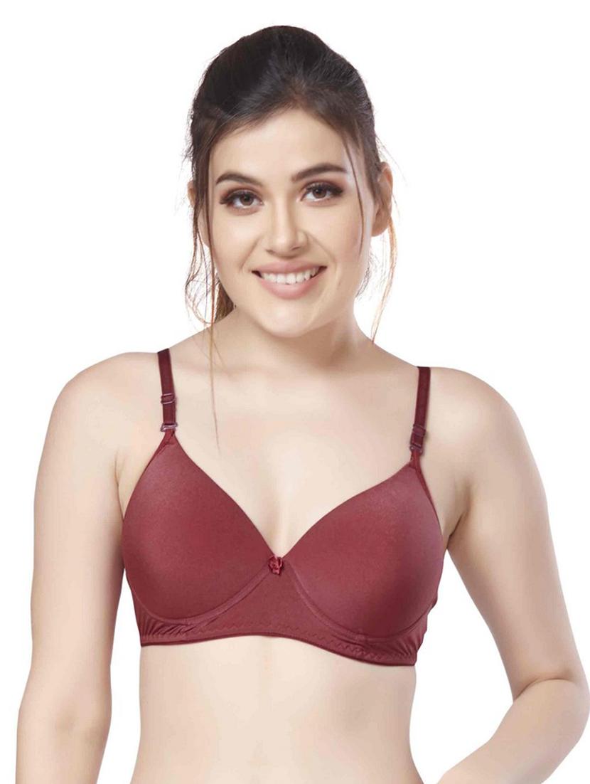 maroon solid regular bra - 20240225 - Standard Image - 1