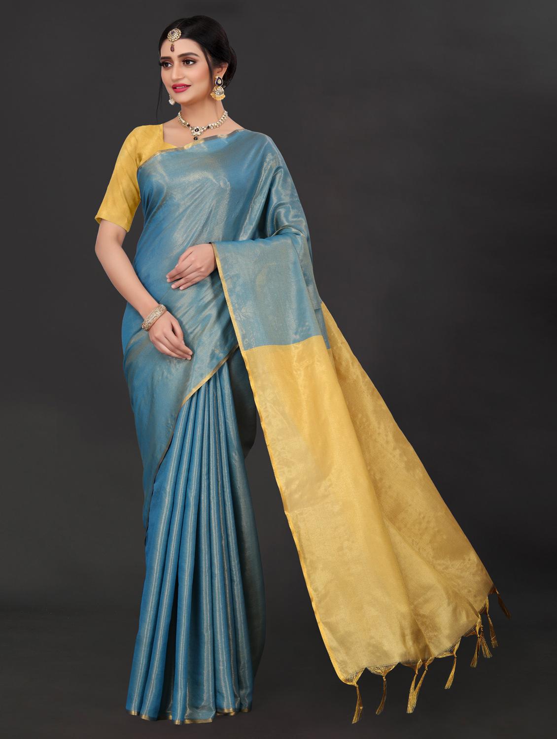 light blue tissue madurai saree with blouse - 20240387 - Standard Image - 1
