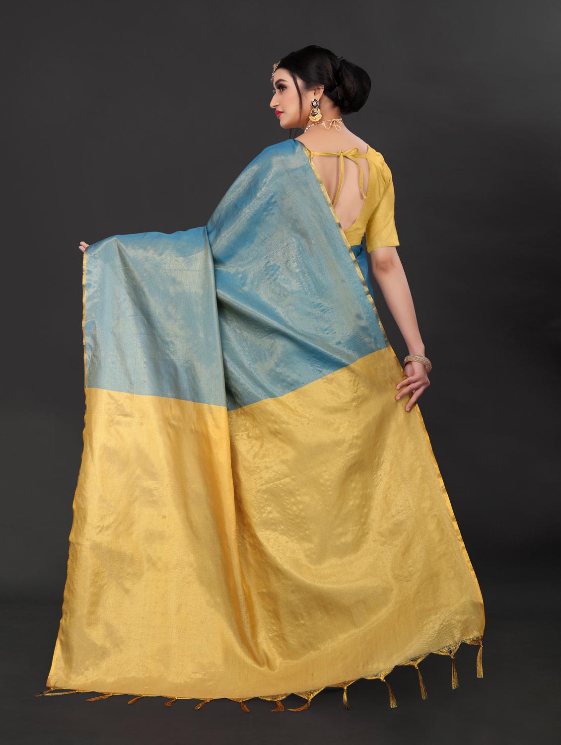 light blue tissue madurai saree with blouse - 20240387 - Standard Image - 4