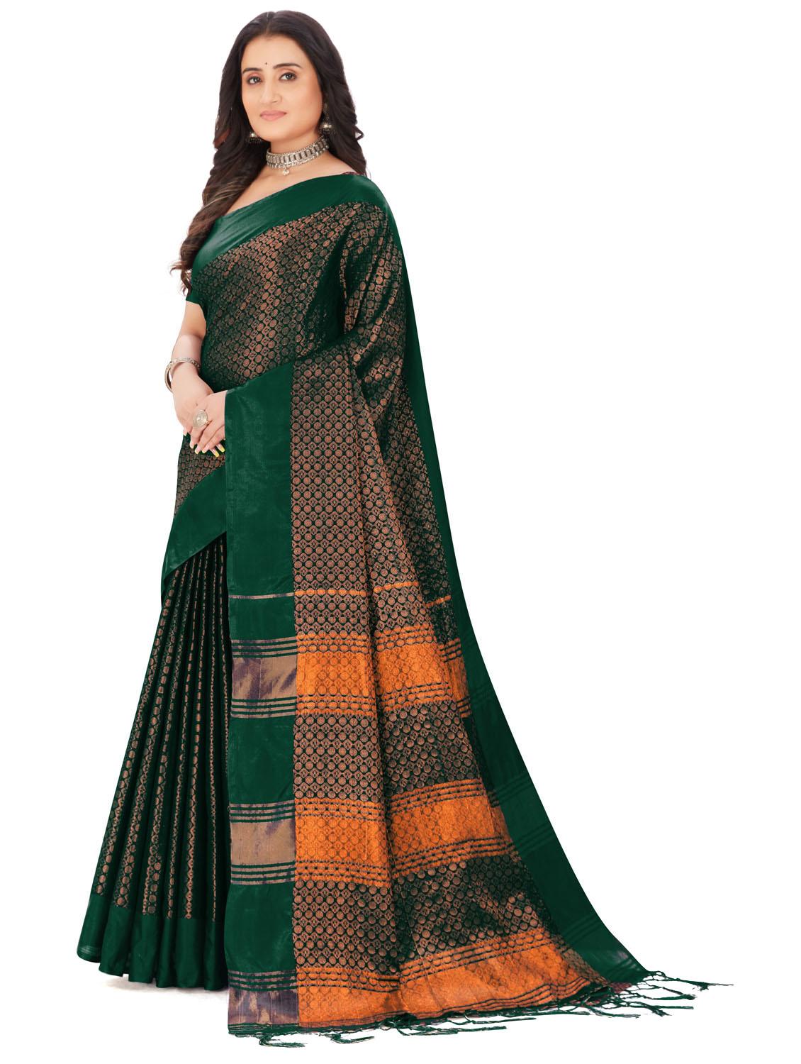 dark green silk madurai saree with blouse - 20240410 -  Standard Image - 1