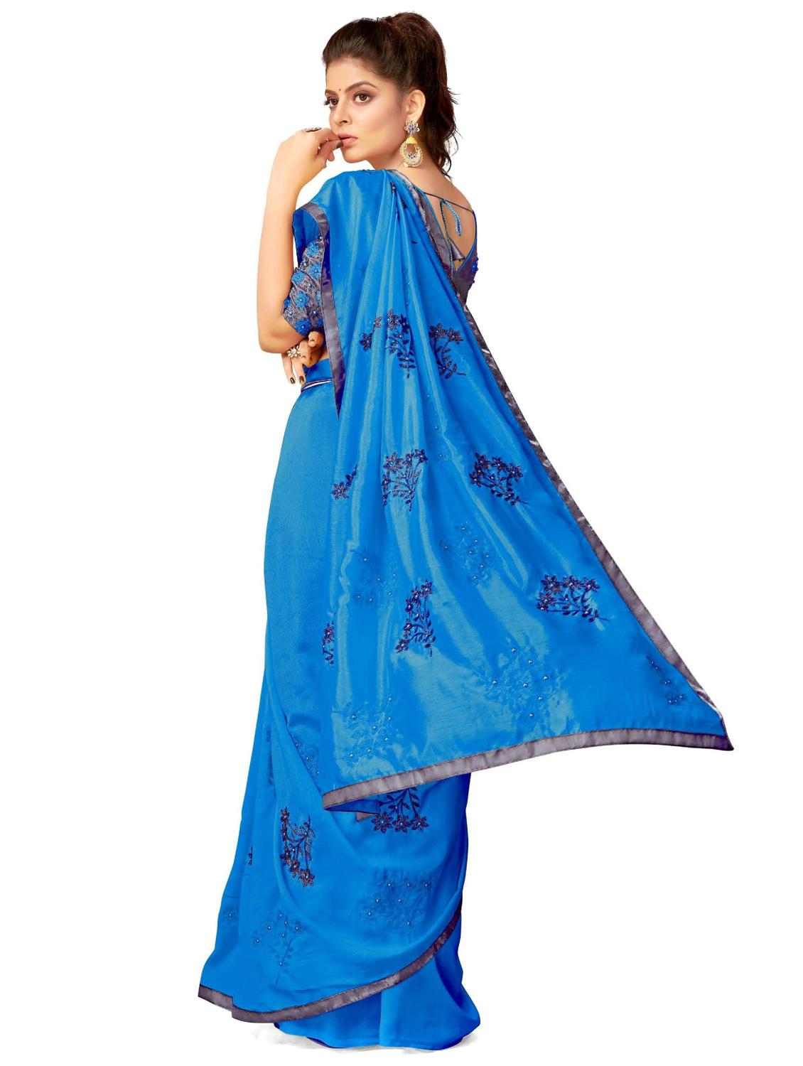 blue colored embroidered saree with blouse - 20240420 - Standard Image - 1