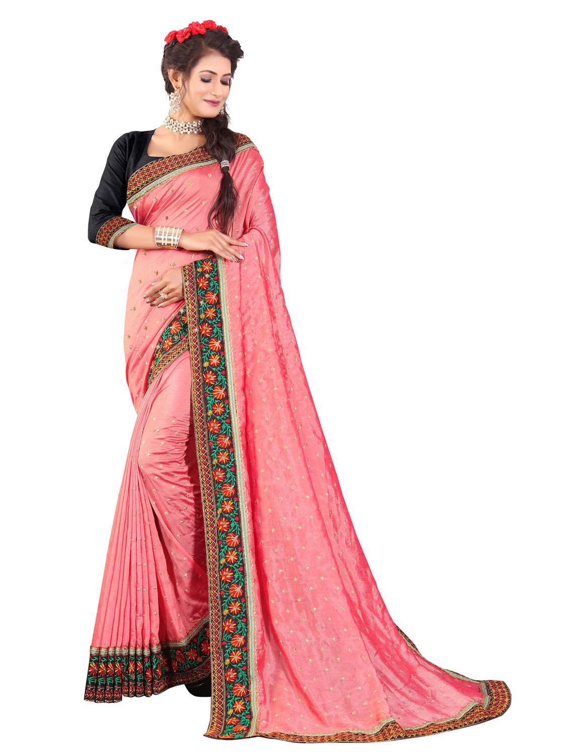 pink colored bordered saree with blouse - 20240435 - Standard Image - 1