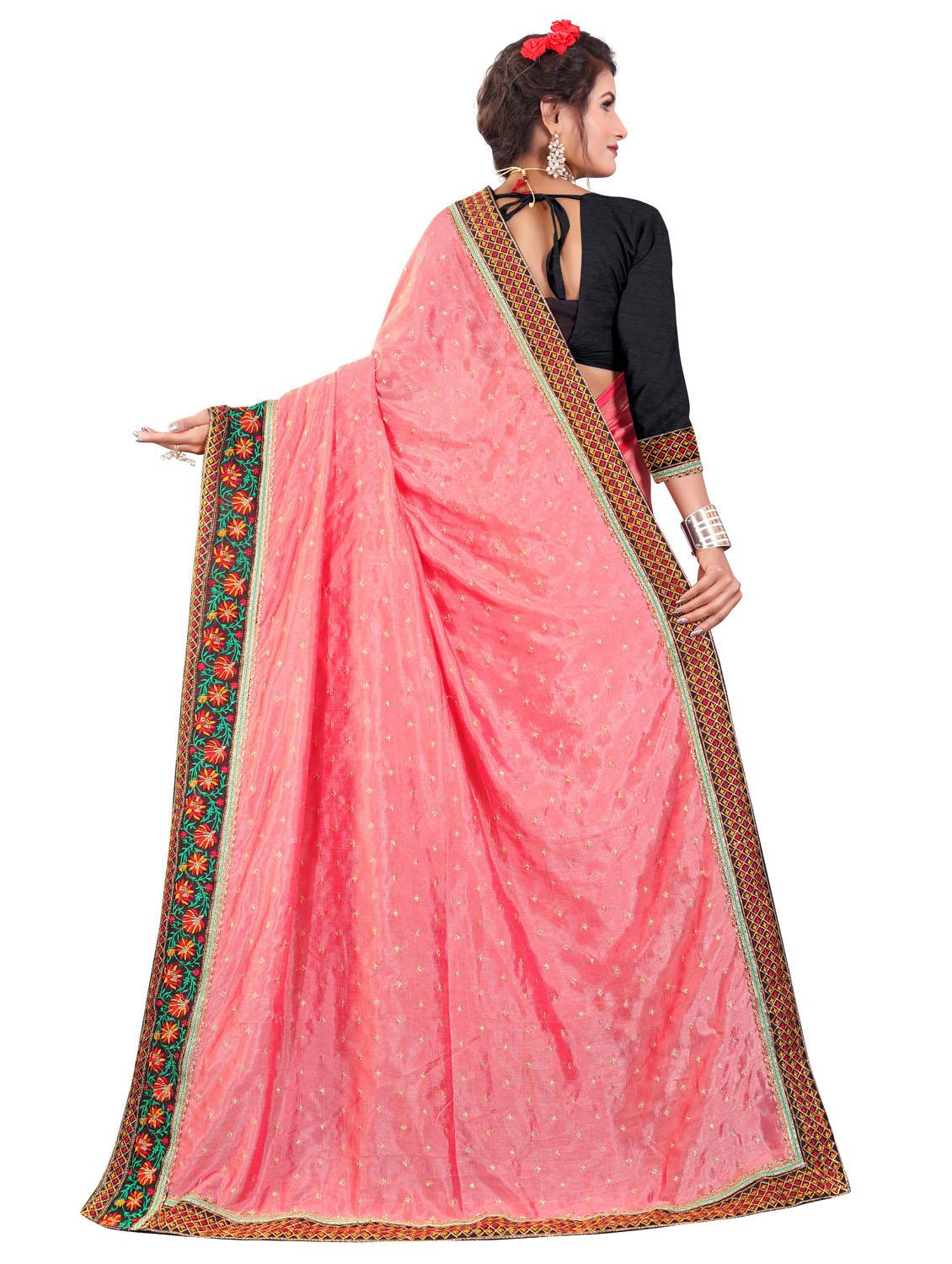 pink colored bordered saree with blouse - 20240435 - Standard Image - 4