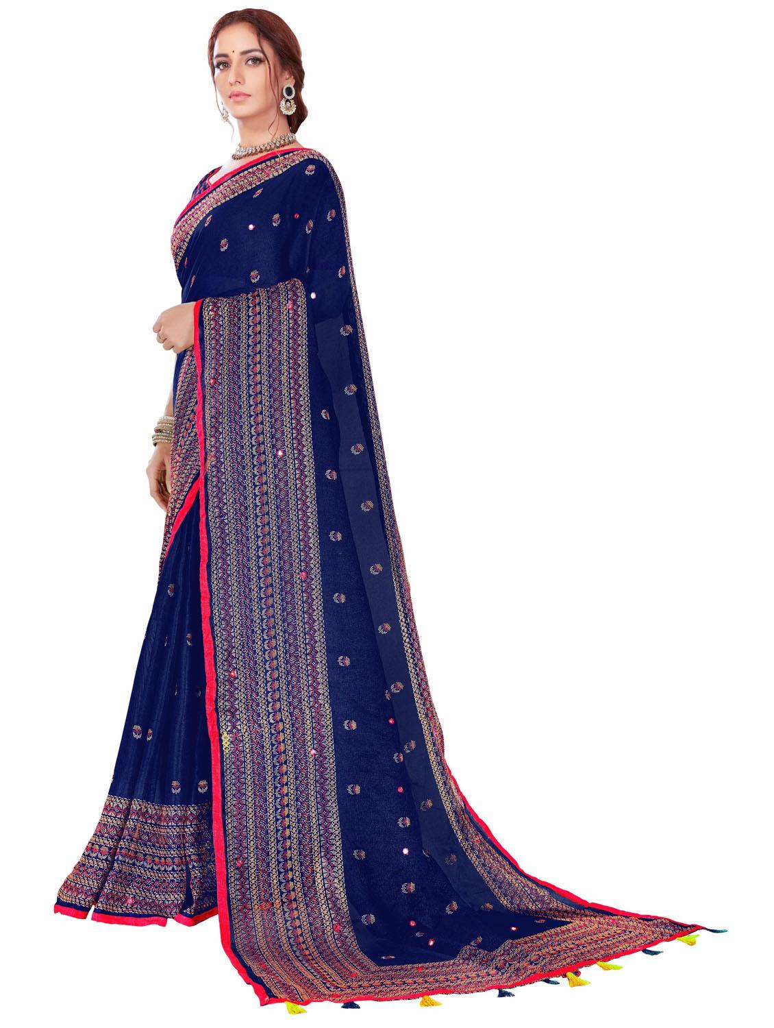 blue floral print bordered saree - 20240480 -  Standard Image - 1