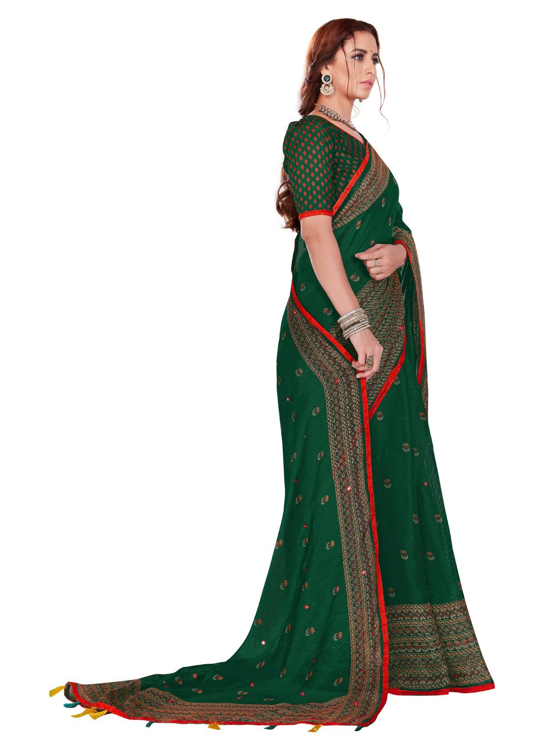 dark green floral printed saree with blouse - 20240482 -  Standard Image - 1