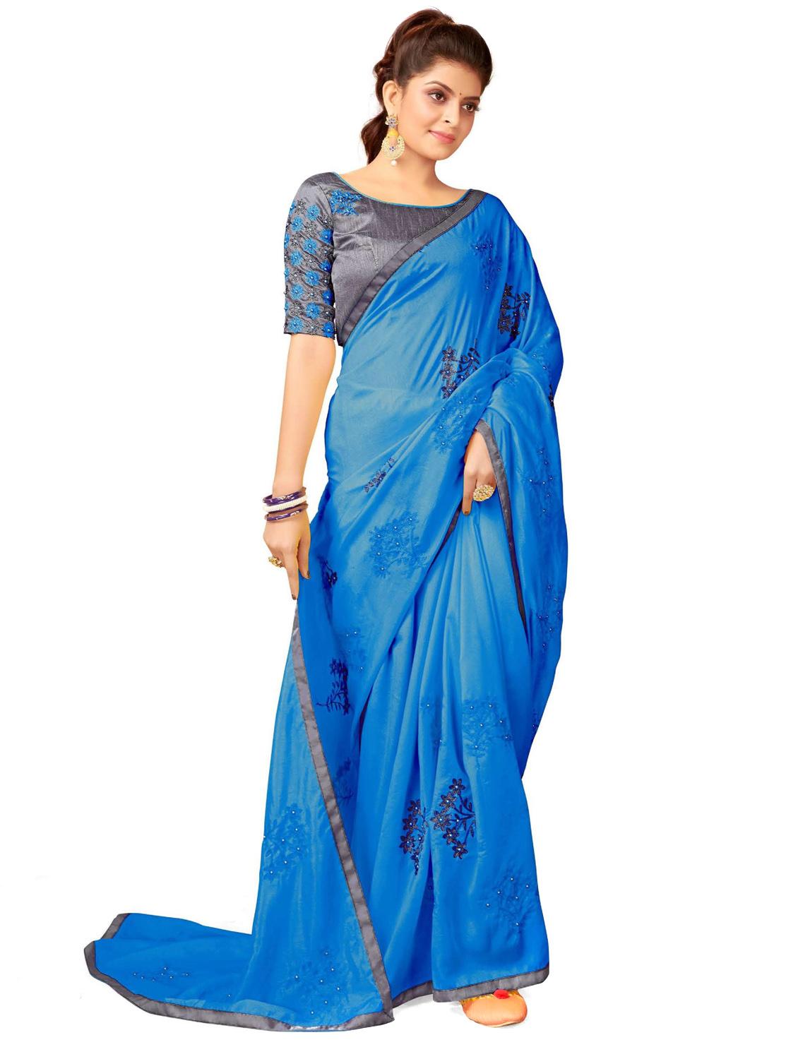 women light blue embroidered saree with blouse - 20240523 - Standard Image - 1