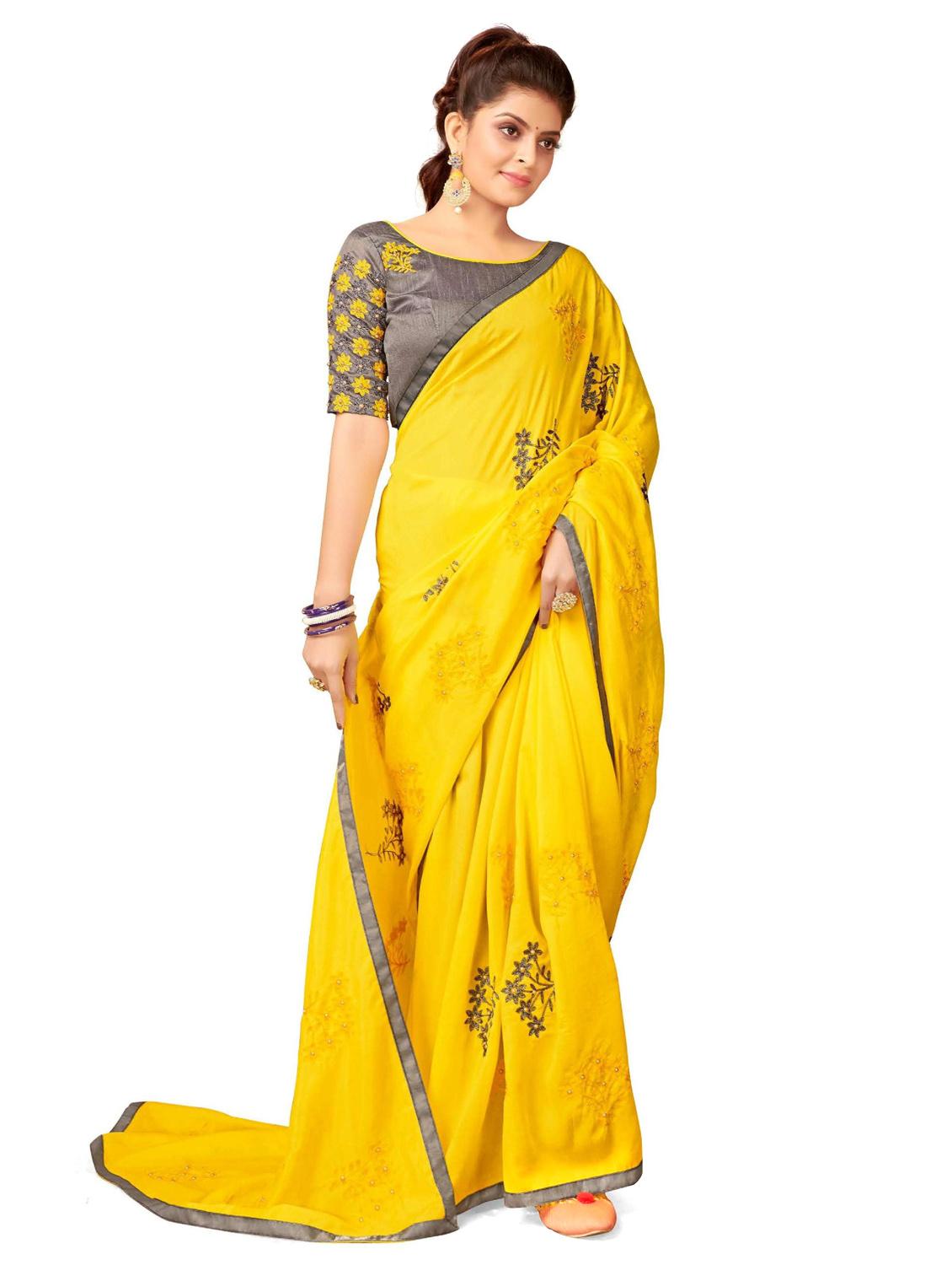 yellow colored embroidered saree - 20240525 - Standard Image - 1