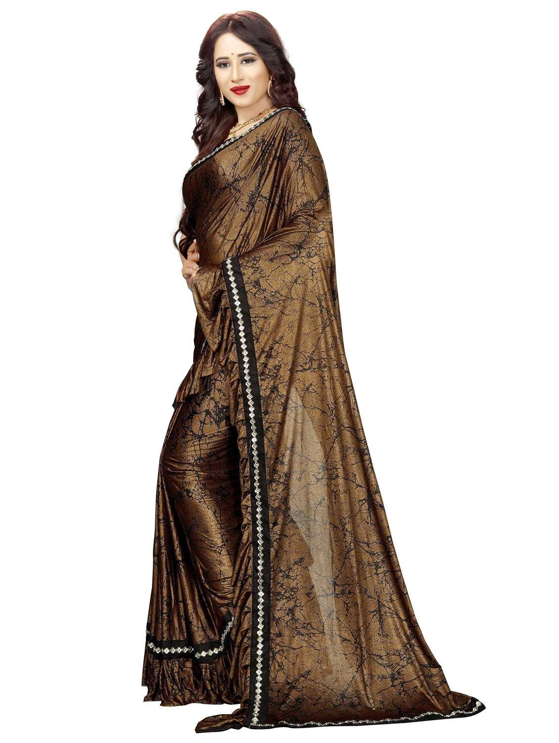 brown abstract printed saree - 20240529 -  Standard Image - 1