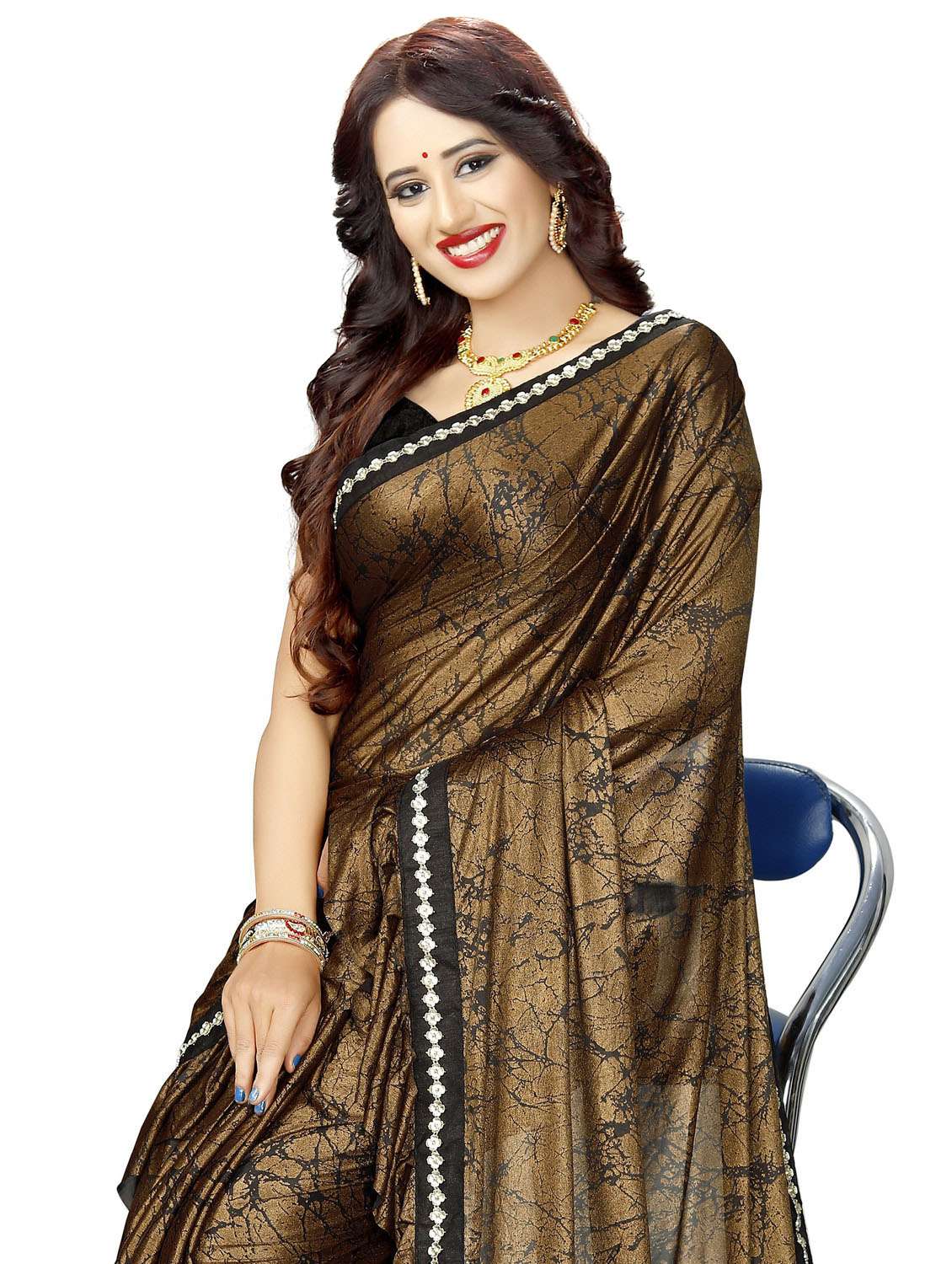 brown abstract printed saree - 20240529 -  Standard Image - 4