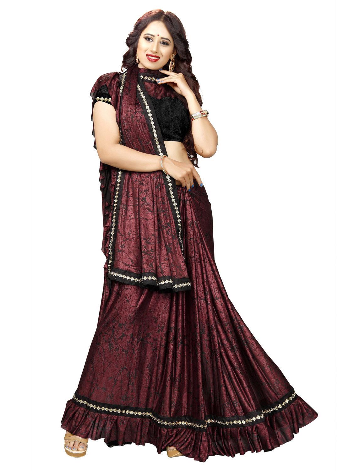 burgundy colored ruffle  saree - 20240533 -  Standard Image - 1