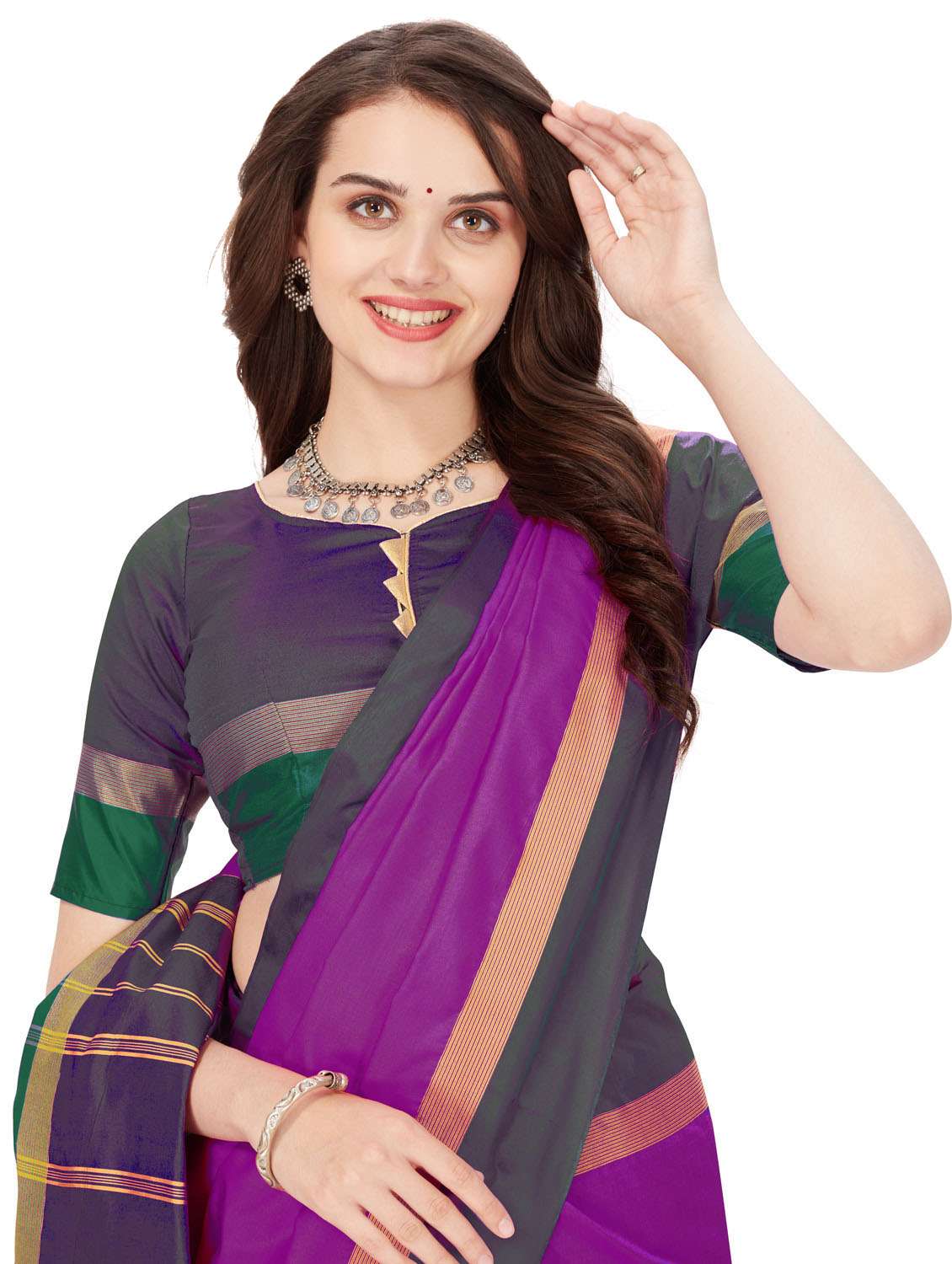 purple stripes plain saree with blouse - 20240556 -  Standard Image - 4