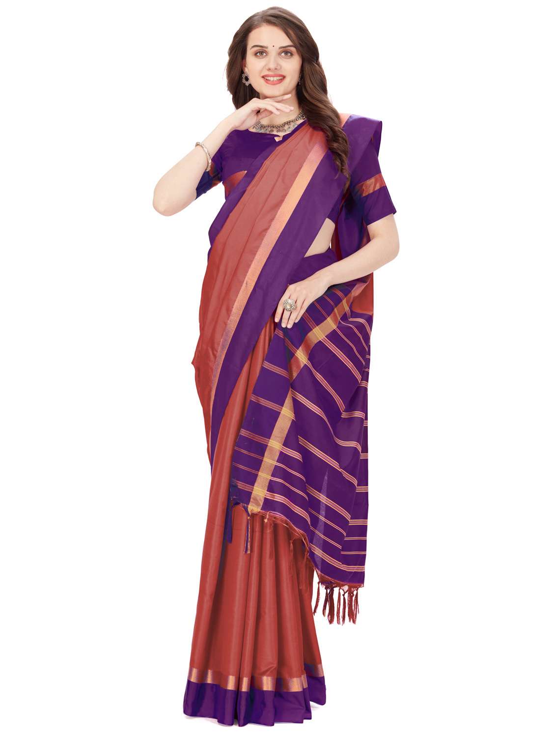 solid bordered saree with blouse - 20240557 -  Standard Image - 1