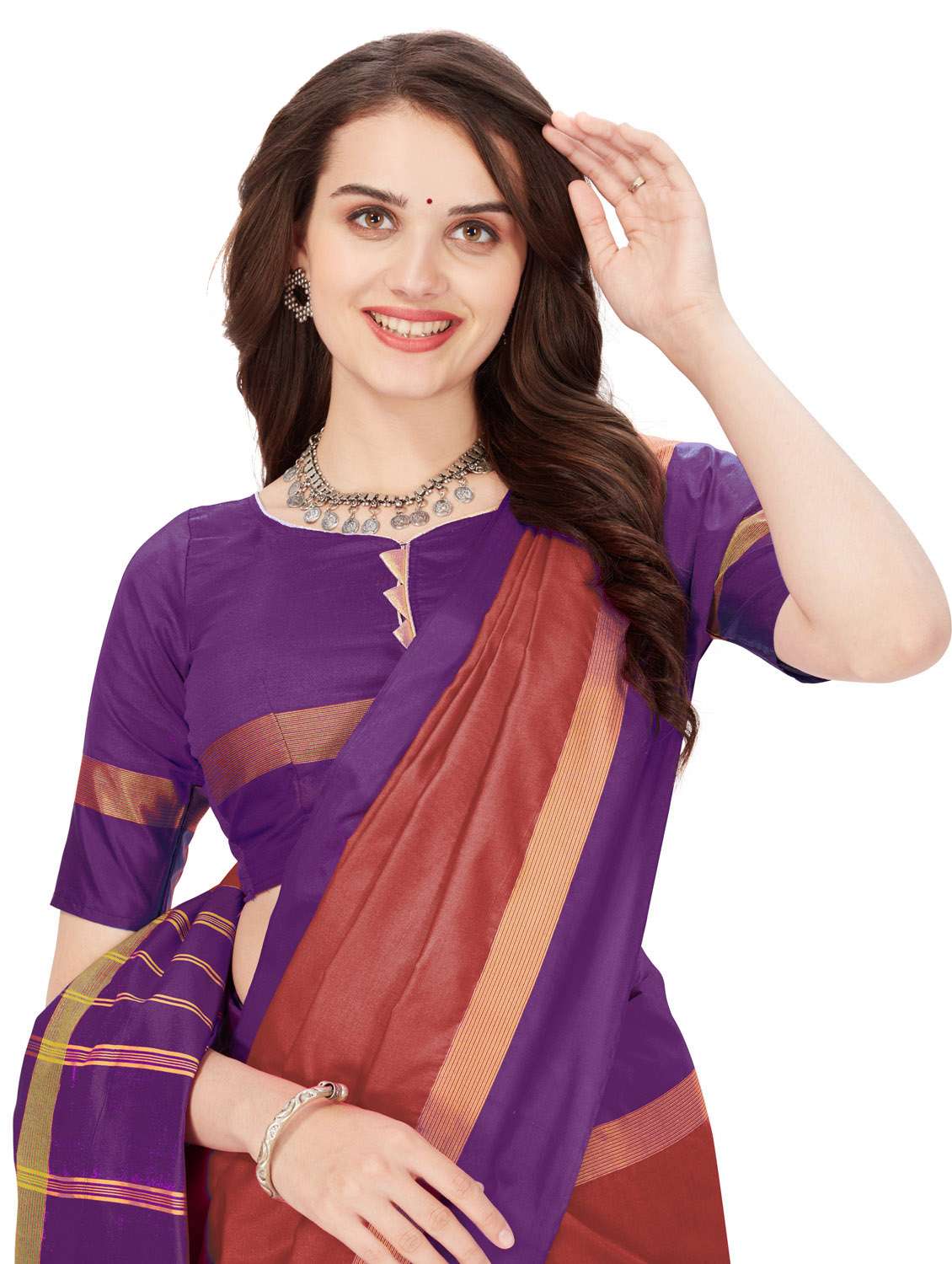 solid bordered saree with blouse - 20240557 -  Standard Image - 4