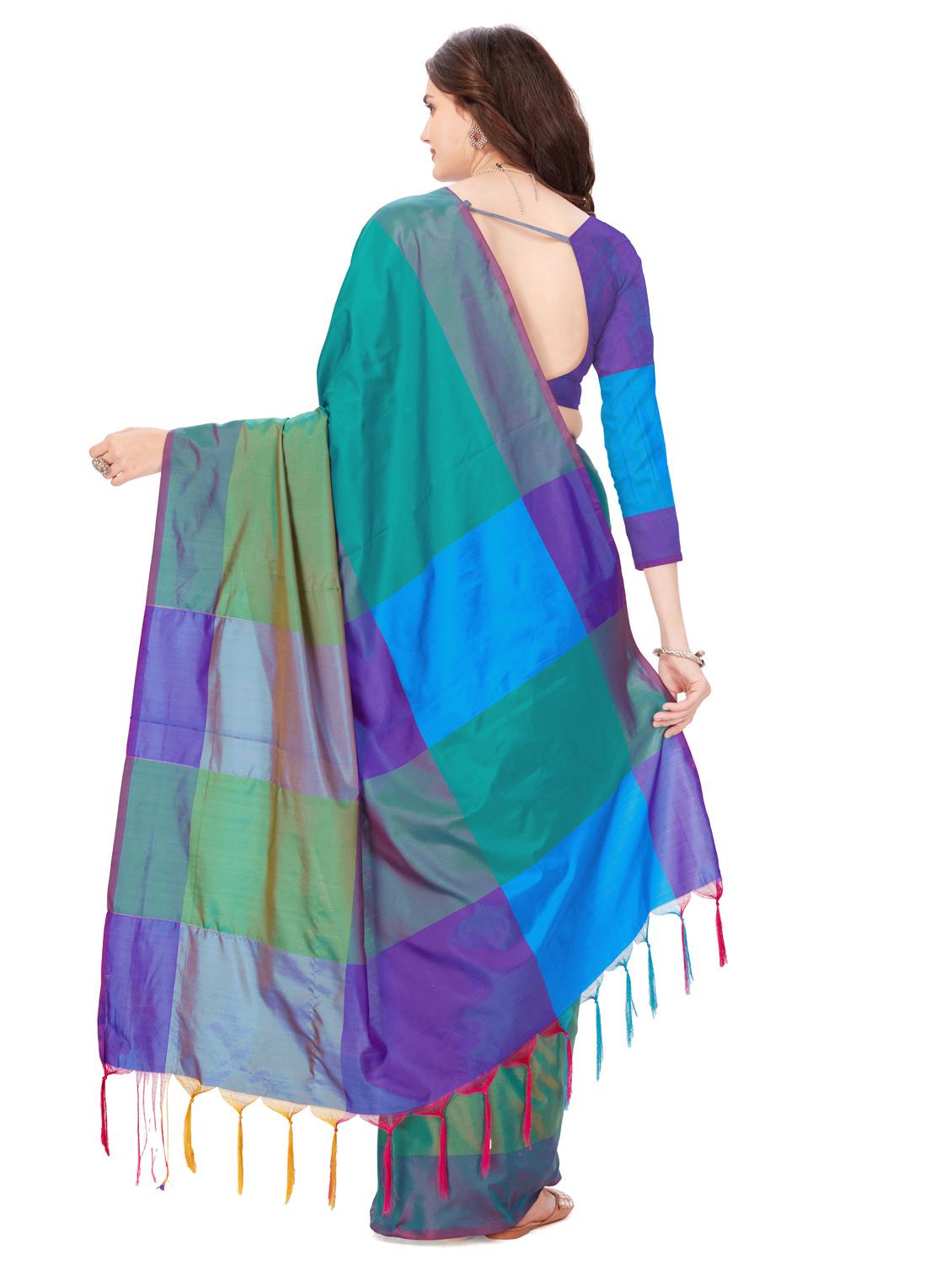 green stripes cotton silk saree with blouse - 20240563 - Standard Image - 4
