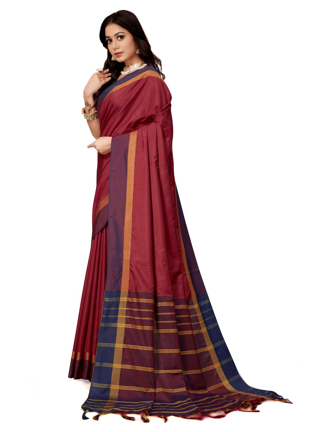 maroon colored bordered  saree with blouse - 20240570 -  Standard Image - 1