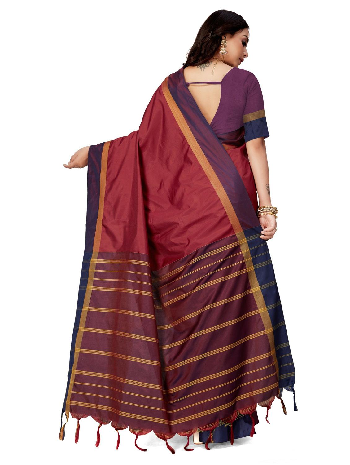 maroon colored bordered saree with blouse - 20240570 - Standard Image - 4