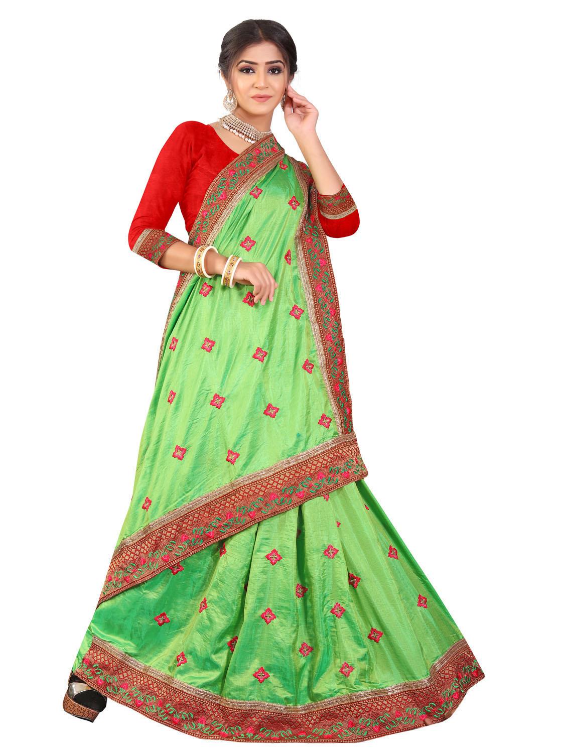green embroidered saree with blouse - 20240584 - Standard Image - 1