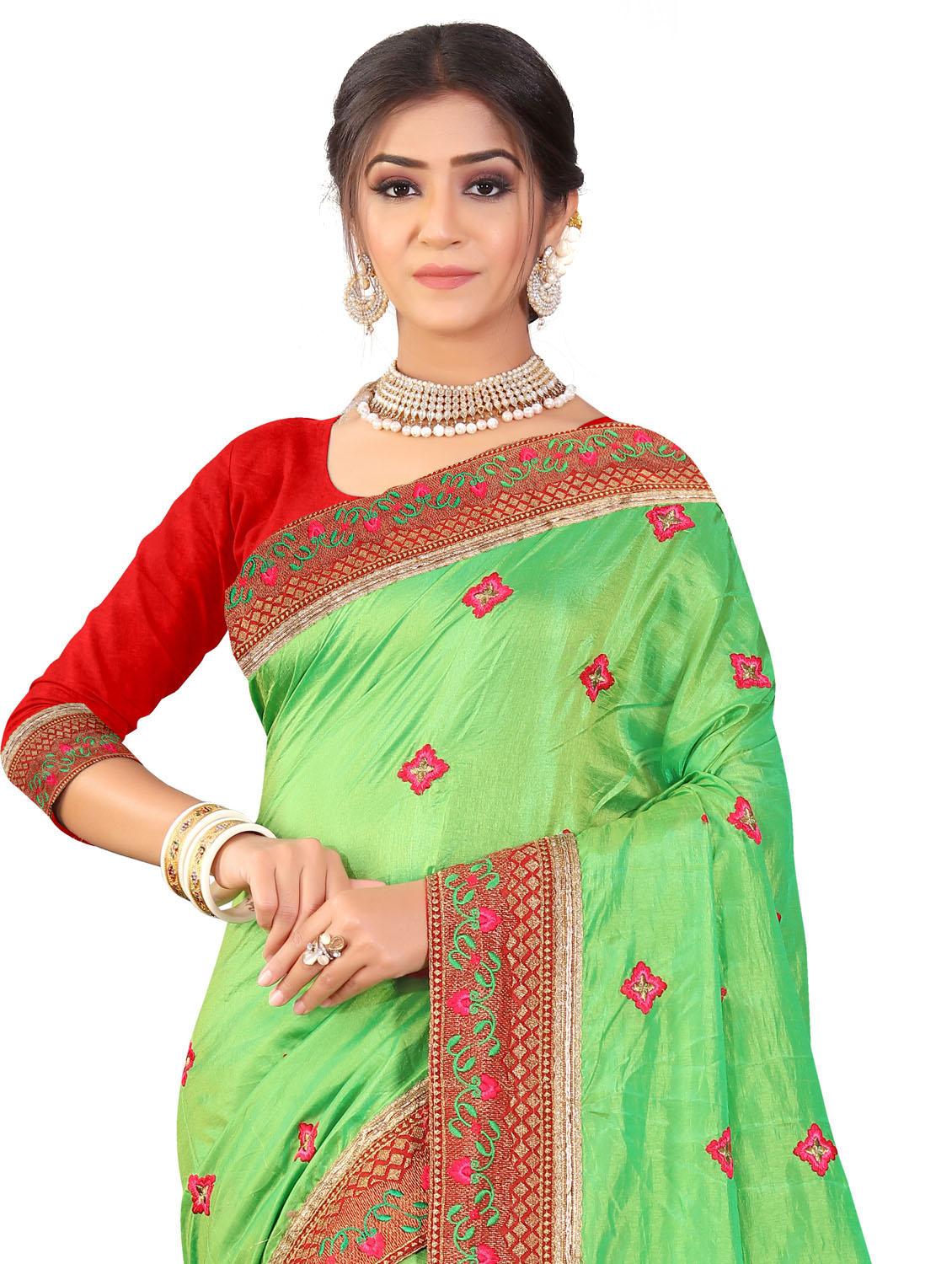 green embroidered saree with blouse - 20240584 - Standard Image - 4
