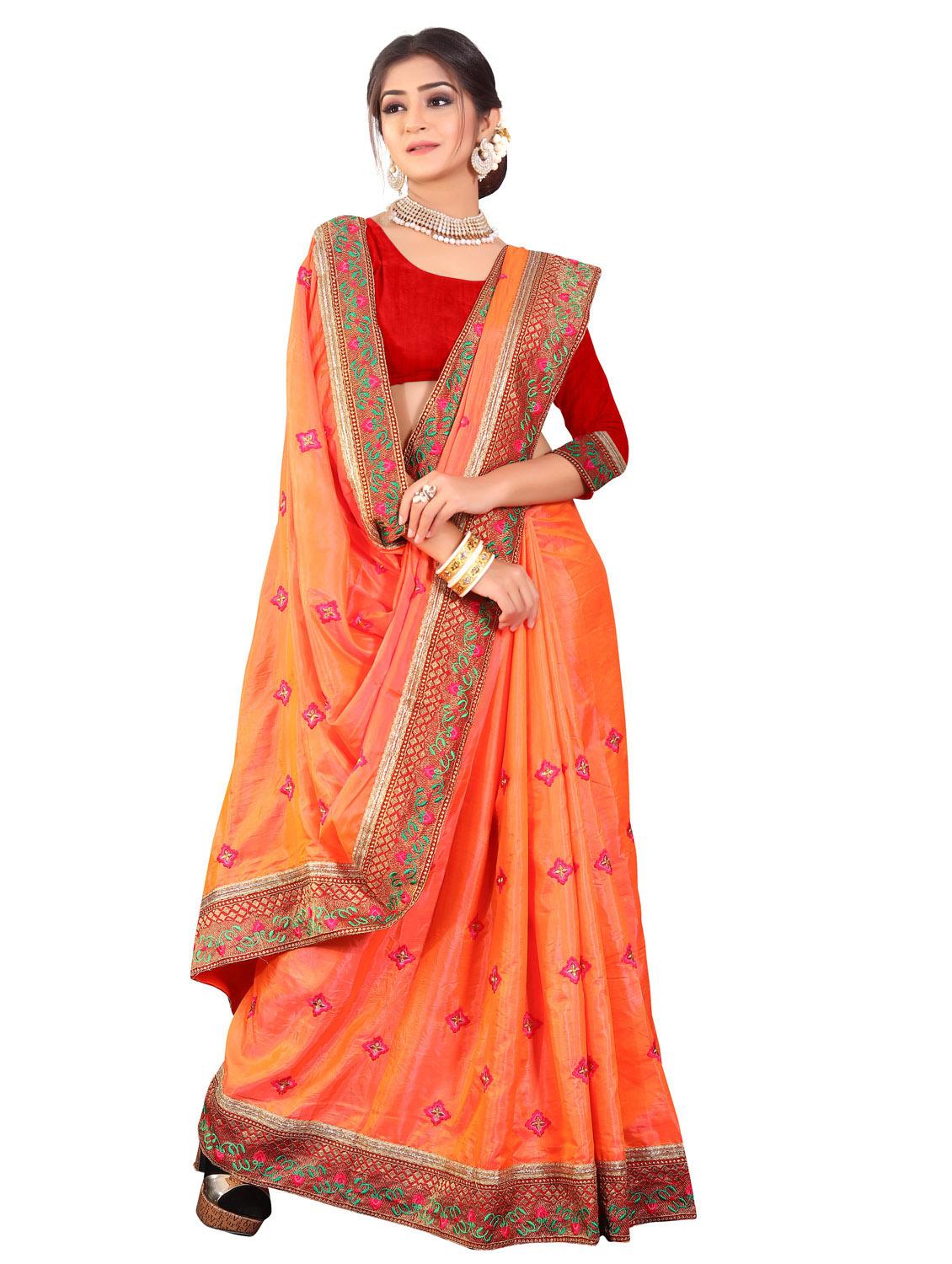 orange embroidered saree with blouse - 20240588 - Standard Image - 1