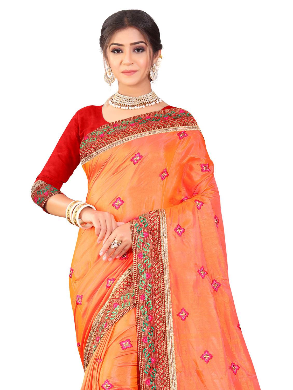 orange embroidered saree with blouse - 20240588 - Standard Image - 4