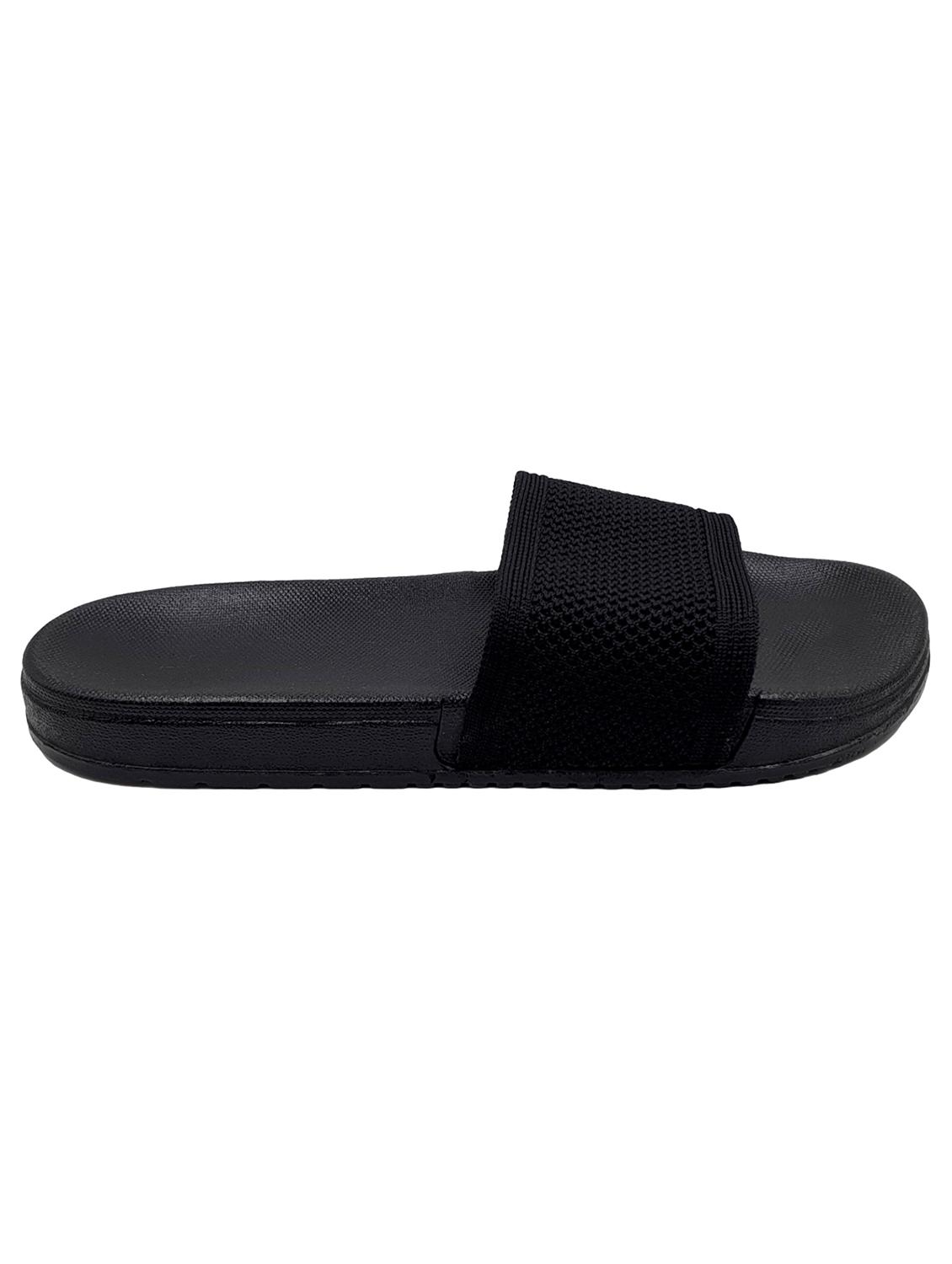 black synthetic slip on flip flops - 20240815 - Standard Image - 1