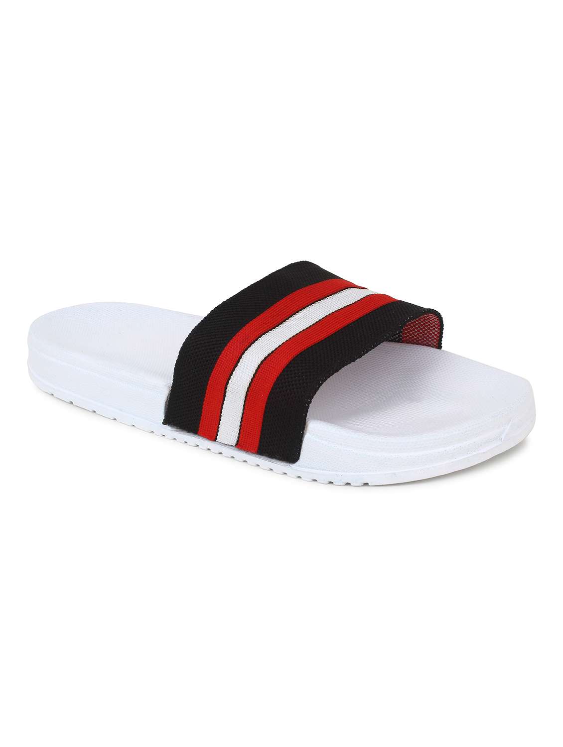 white synthetic slip on flip flops