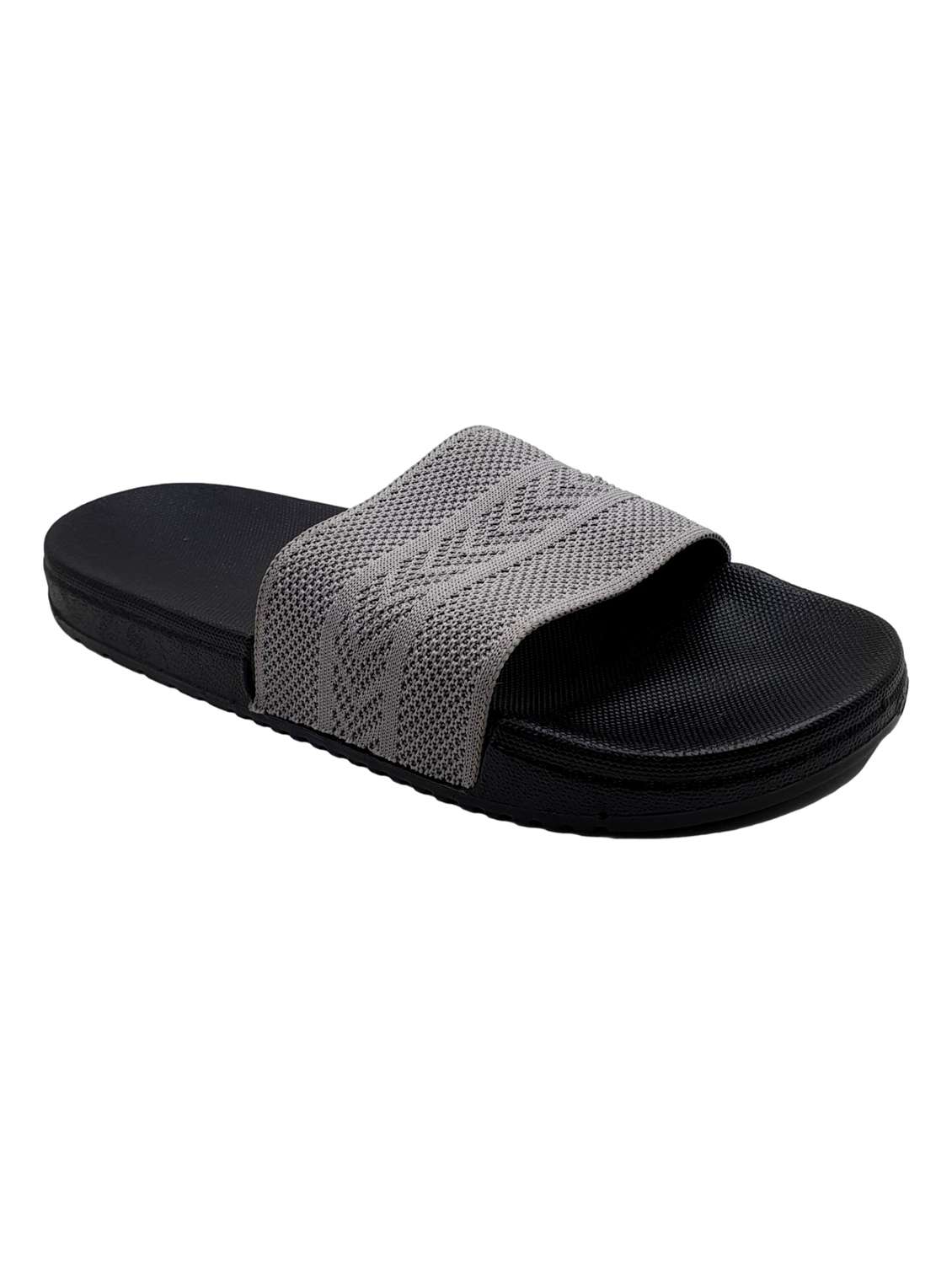 grey synthetic slip on flip flops
