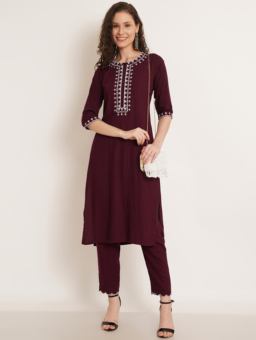 embroidered cotton kurta pant set - 20242957 - Standard Image - 1