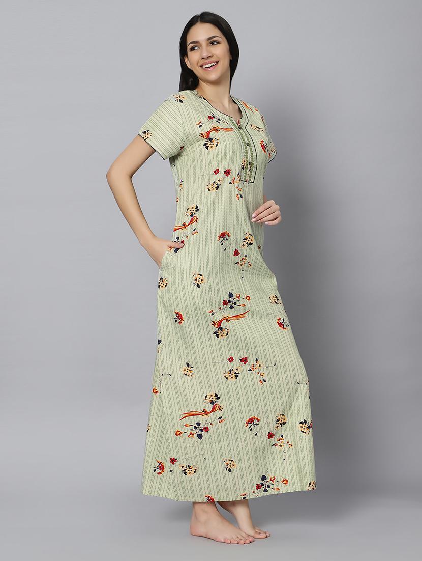 green floral print short sleeves nighty with pocket - 20243448 - Standard Image - 1