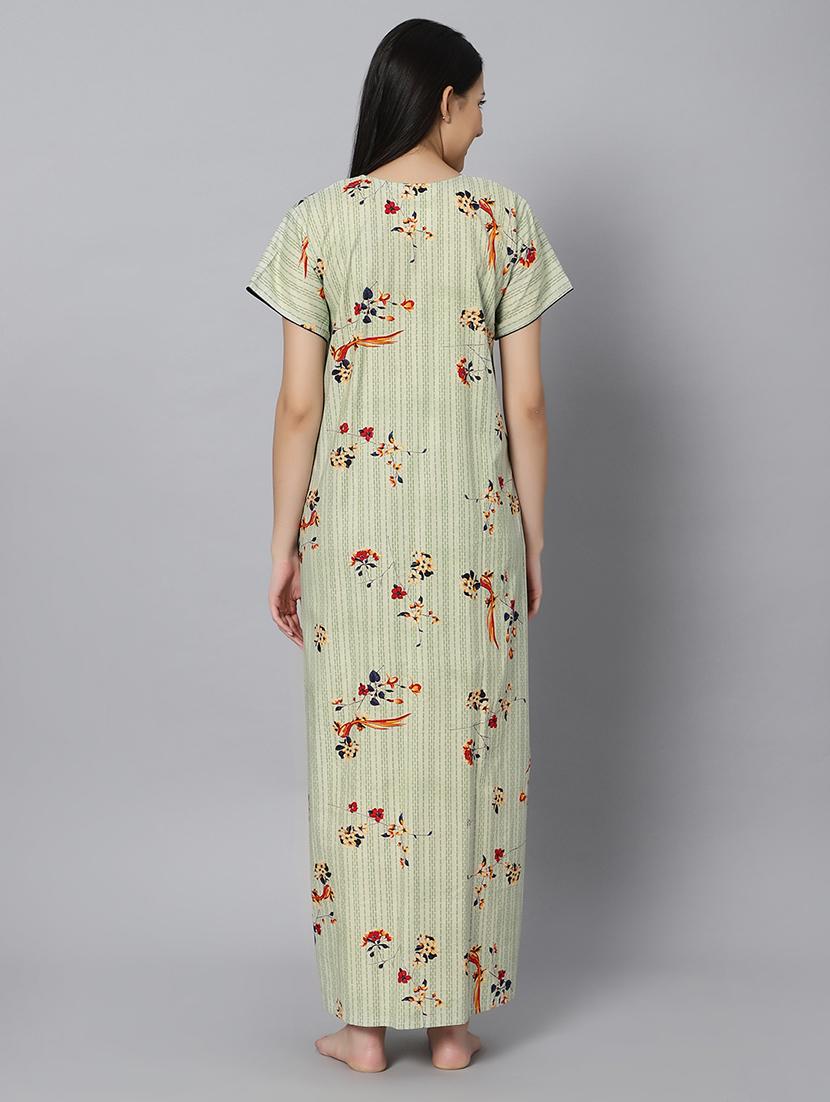 green floral print short sleeves nighty with pocket - 20243448 - Standard Image - 4