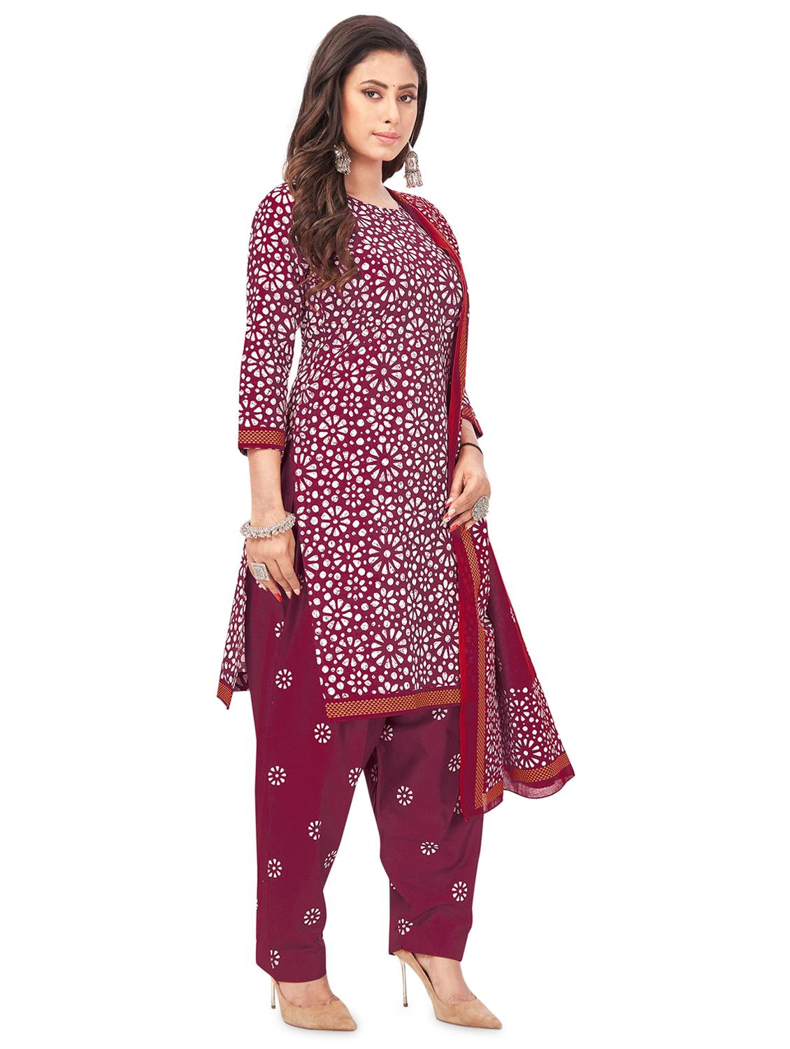 maroon floral printed unstitched suits - 20244375 - Standard Image - 1