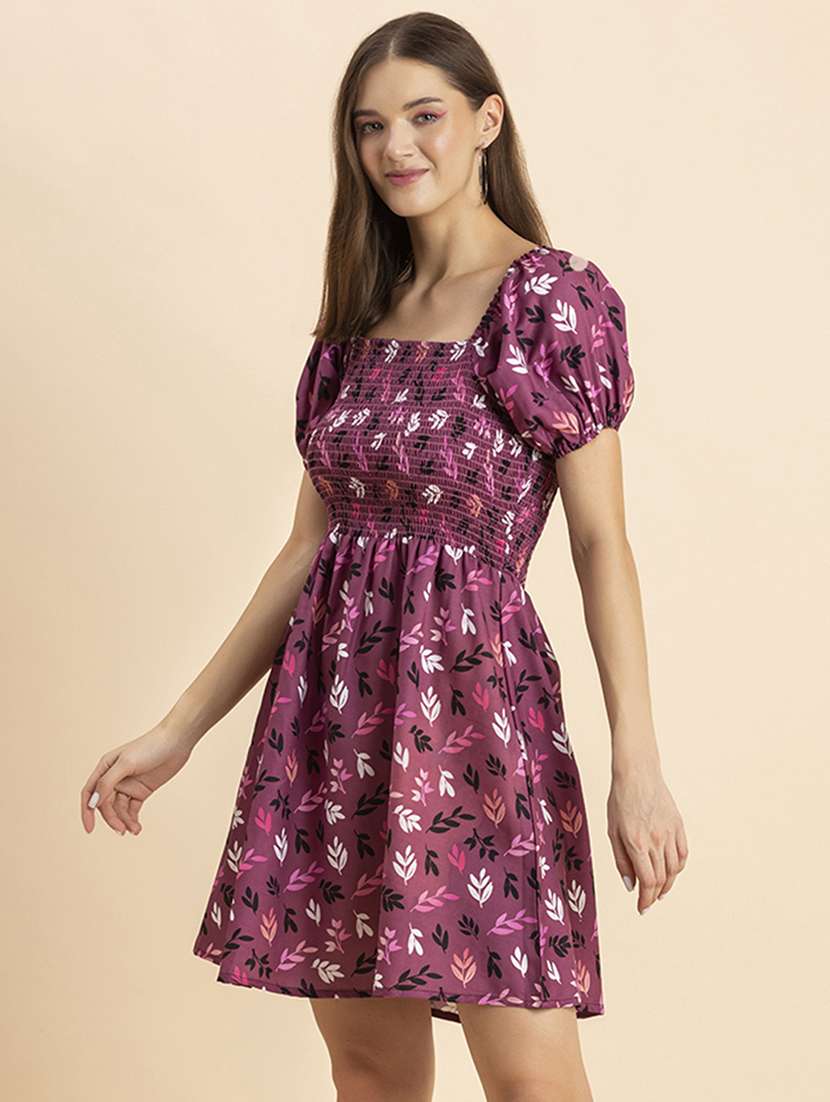women's fit & flare leaf print dress - 20244395 -  Standard Image - 1