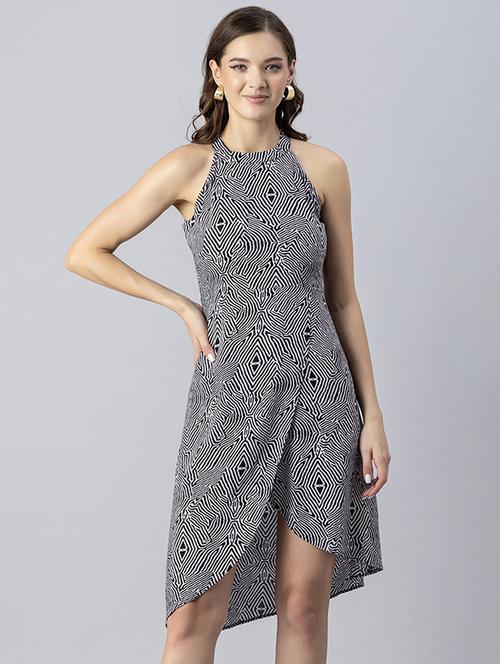 women printed halter neck sleeveless high low dress - 20244418 -  Standard Image - 0