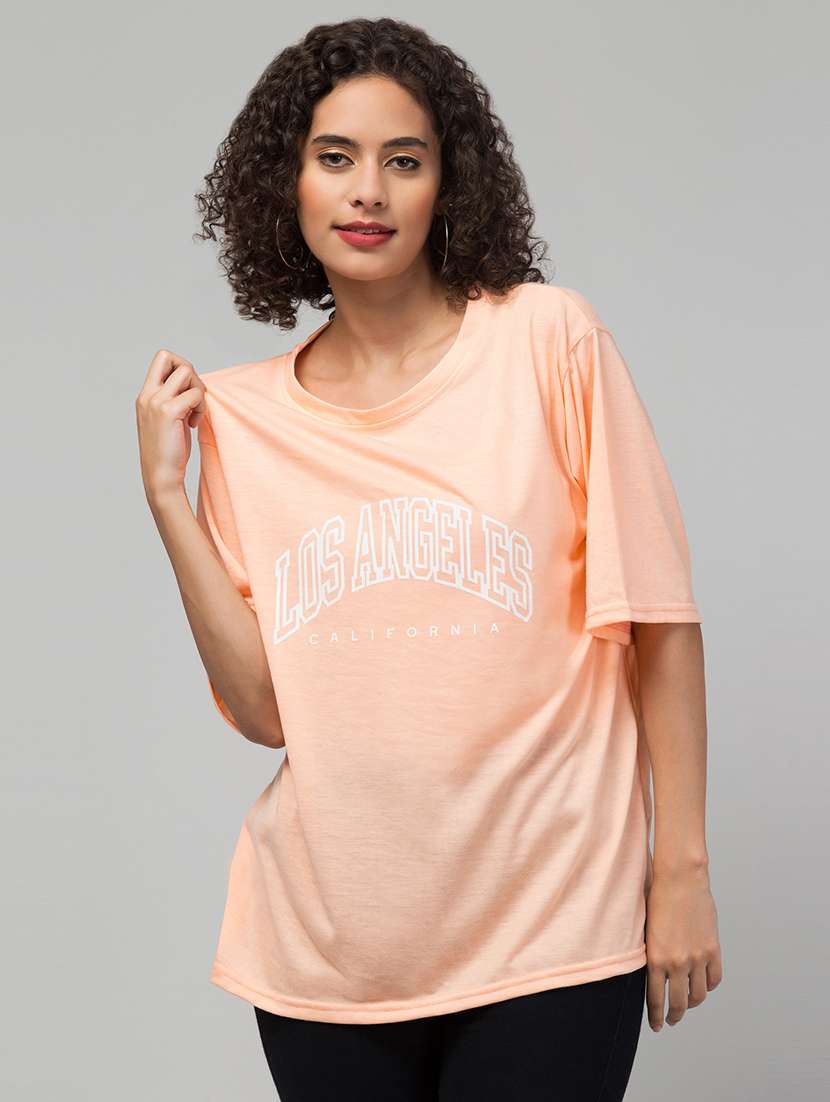 women's chest print round neck t-shirt