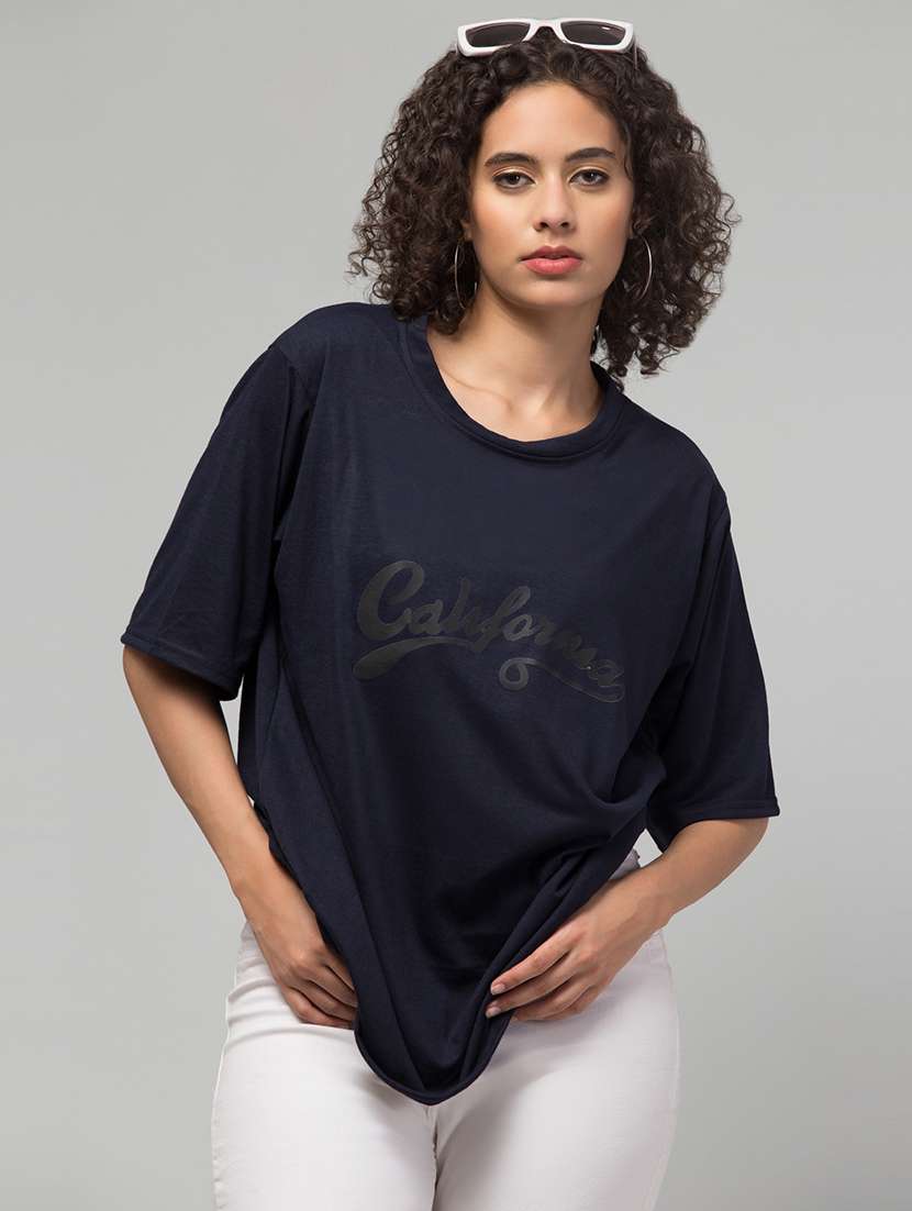 women's chest print round neck t-shirt