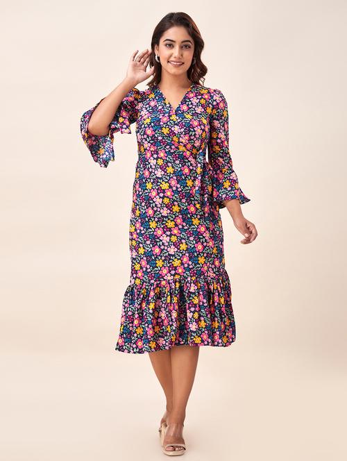 navy blue floral ruffled dress - 20244827 - Standard Image - 0