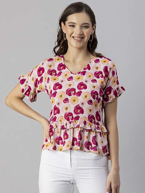 women's ruffle v neck top - 20245318 - Standard Image - 0
