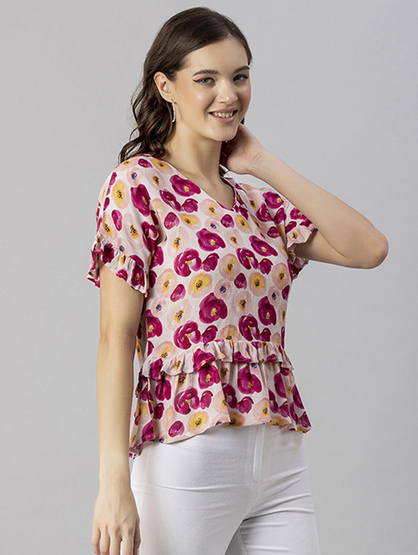 women's ruffle v neck top - 20245318 - Standard Image - 1