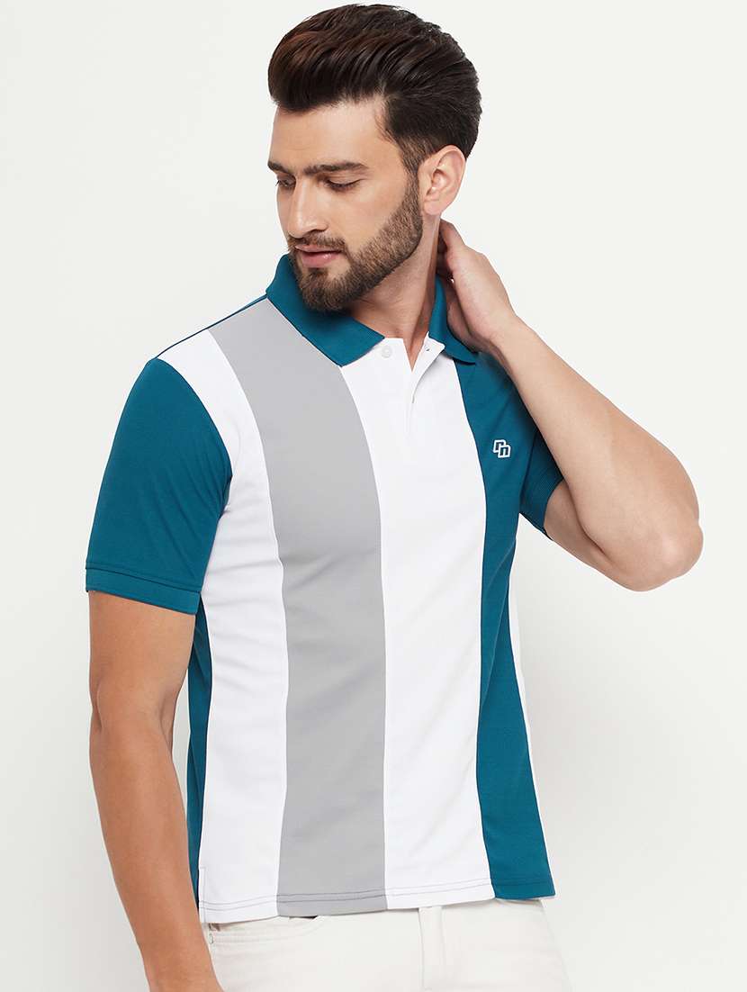 teal striped polo t-shirt