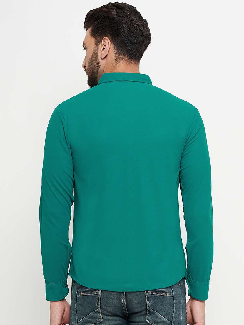 men teal slim fit solid casual shirt - 20245343 -  Standard Image - 1
