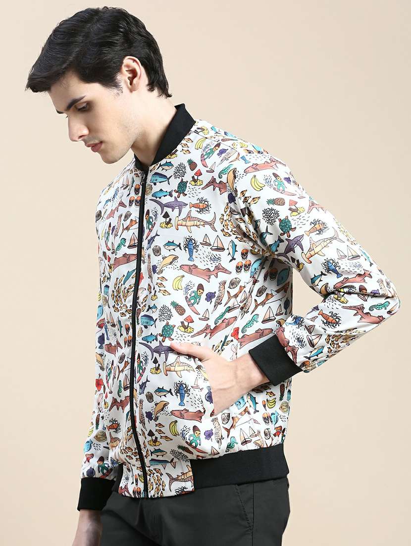 men white printed nylon bomber jacket - 20245363 -  Standard Image - 1