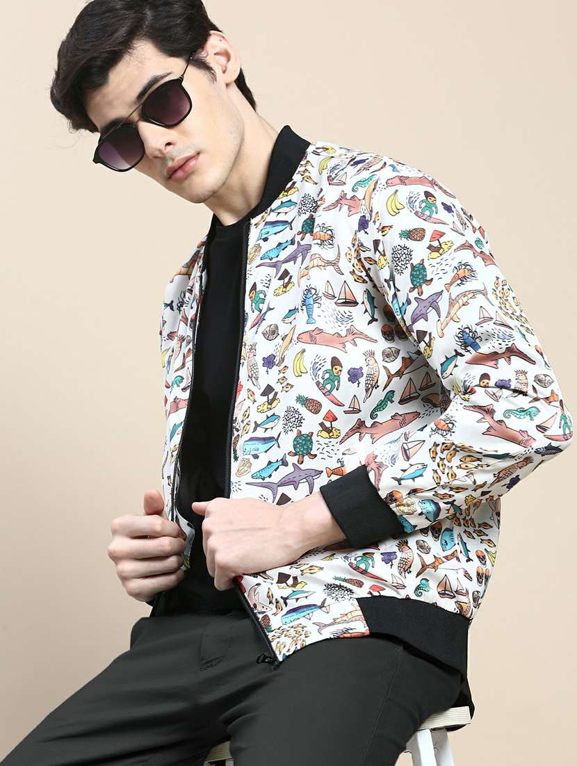 men white printed nylon bomber jacket - 20245363 -  Standard Image - 4