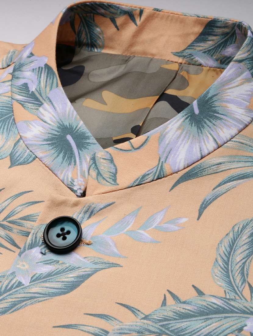 men cream tropical print cotton single breasted casual blazer - 20245395 -  Standard Image - 6