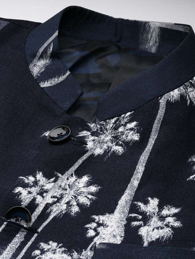 men navy blue printed cotton single breasted casual blazer - 20245403 -  Standard Image - 6